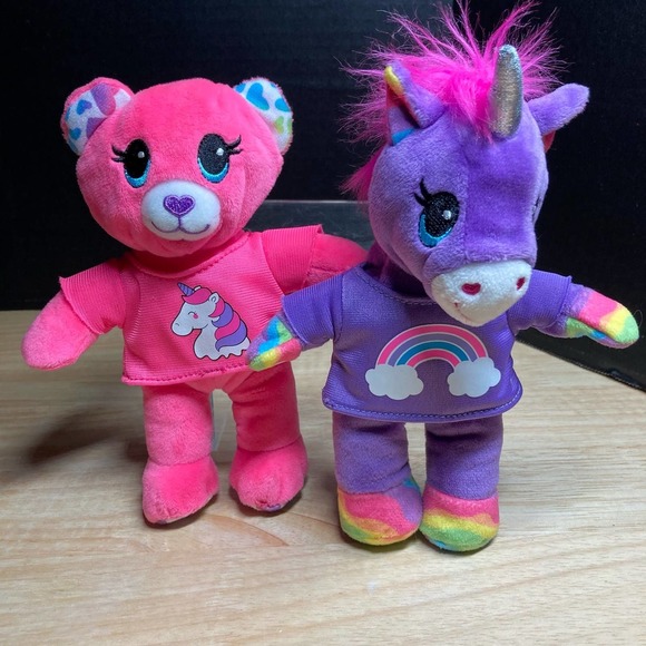 Build a Bear Buddies Lot of 2 Pink Cat and Purple Unicorn. Pre-Owned - Picture 1 of 5
